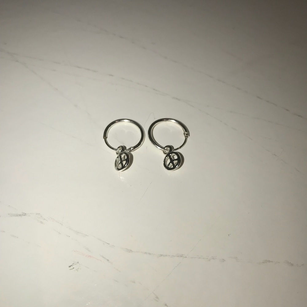 Chuvora Dangle Peace Sign Hoop Earrings